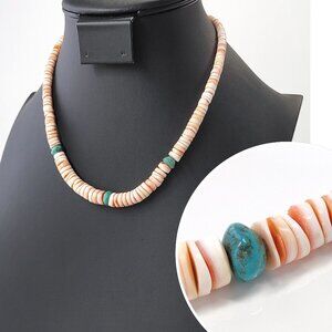 Native American Spiny Oyster Turquoise Necklace Graduated Heishi Sterling Beads